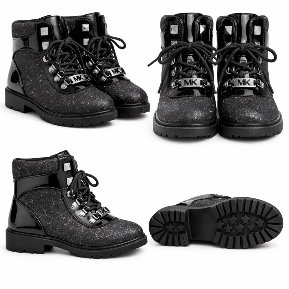 Black Glitter Combat Boots